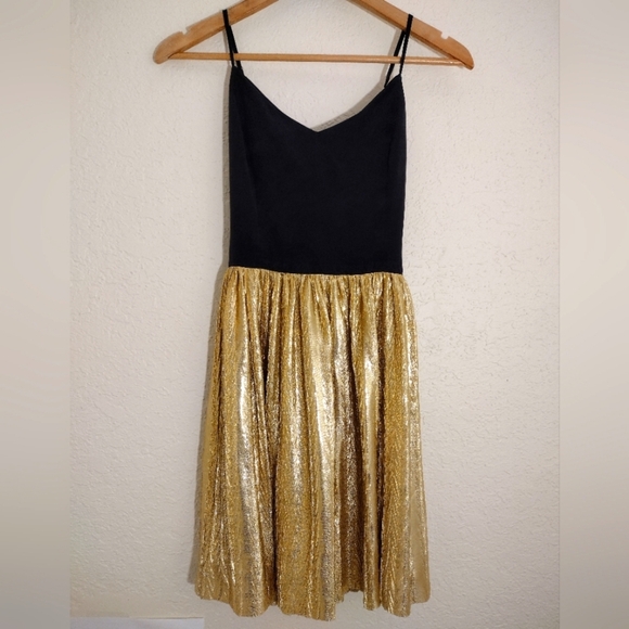 Amanda Uprichard Black and Gold Spaghetti Strap Dress - Picture 2 of 8